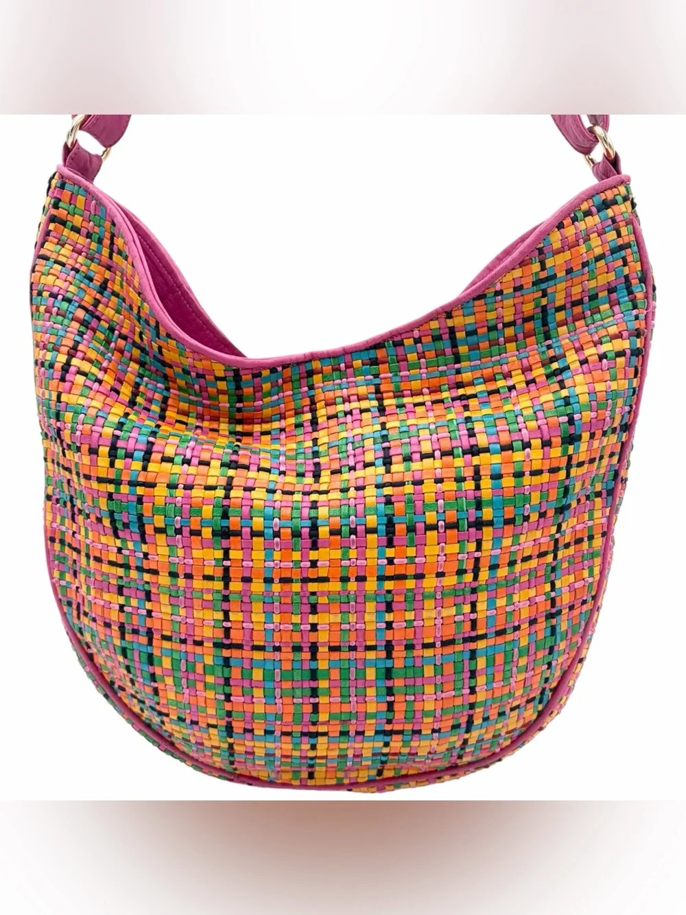Vintage Valentino Garavani Multicolor Woven Leather Hobo Crossbody Bag